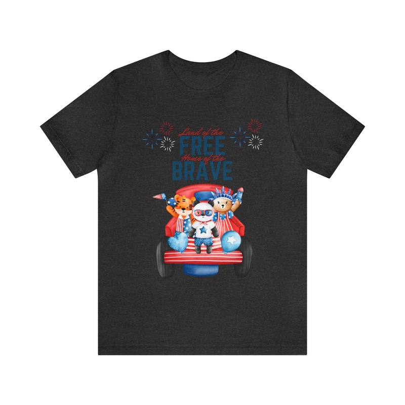 Land of the Free Home of the Brave Bears and Trucks 4th of July Short Sleeve T-Shirt