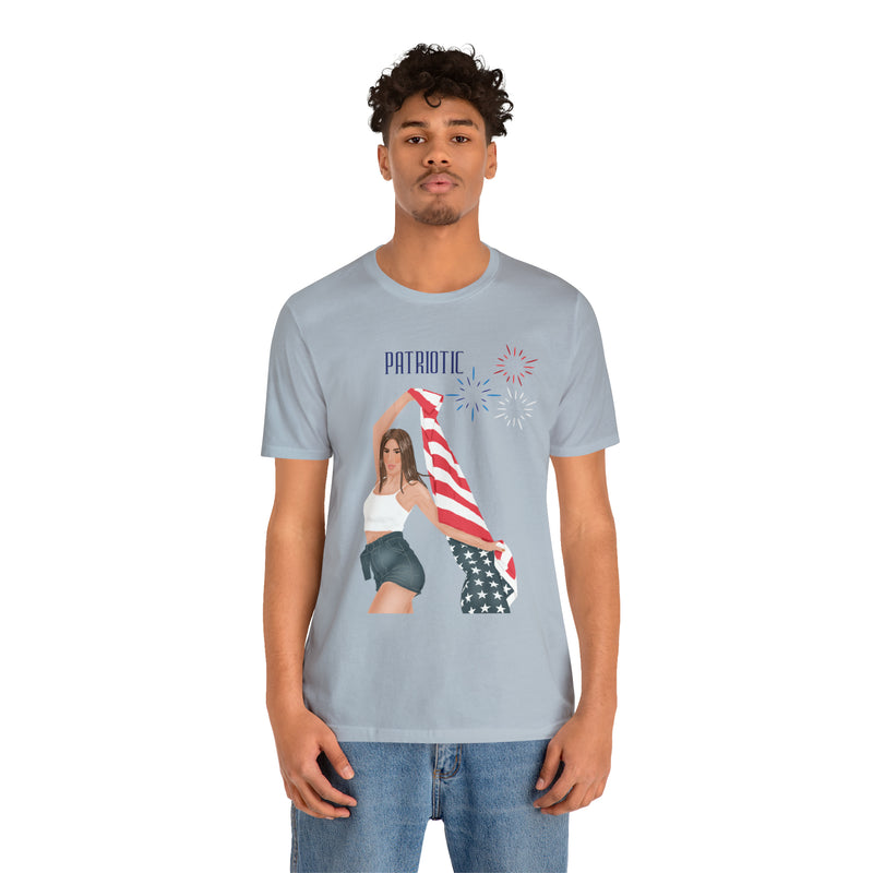 Cute Patriotic and Free Lady Celebrating the 4th of July Short Sleeve T-Shirt