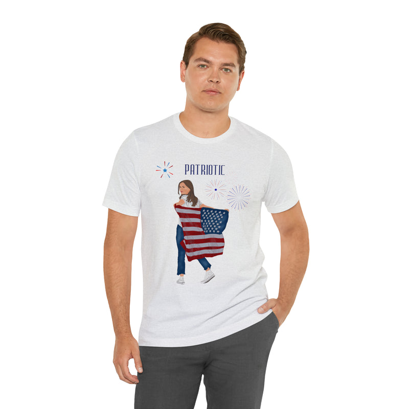 Let's Be Patriotic Flags and Fireworks Lady 4th of July Short Sleeve T-Shirt