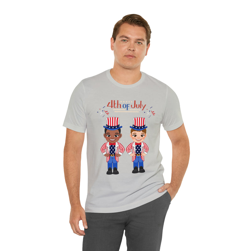 Patriotic and Brave Boys Celebrating 4th of July Short Sleeve T-Shirt