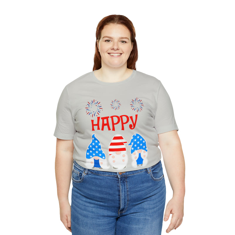 Patriotic Gnomes Sending a Happy 4th of July Short Sleeve T-Shirt