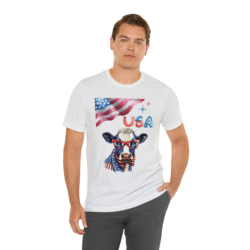 Mother Moo Patriotic USA Cow 4th of July Short Sleeve T-Shirt