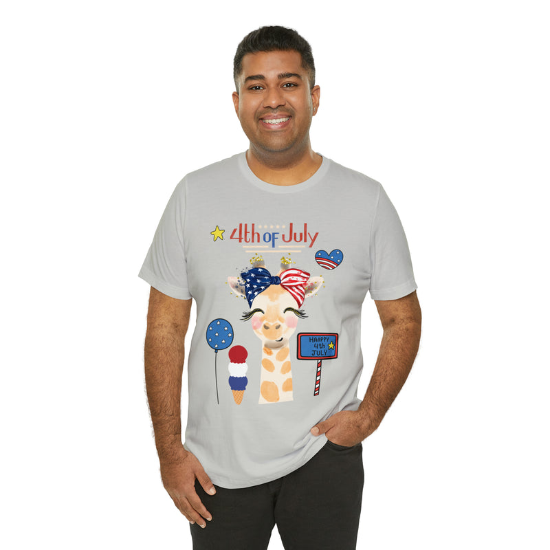 Mother Giraffe Happy 4th of July Short Sleeve T-Shirt