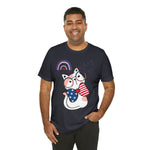 Cute Patriotic Cat Celebrating Freedom in the USA 4th of July Short Sleeve T-Shirt