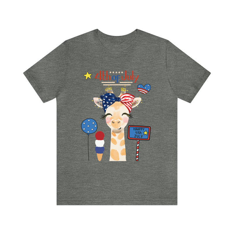 Mother Giraffe Happy 4th of July Short Sleeve T-Shirt