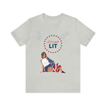 Let's Get Lit Lady Flags and Fireworks 4th of July Short Sleeve T-Shirt