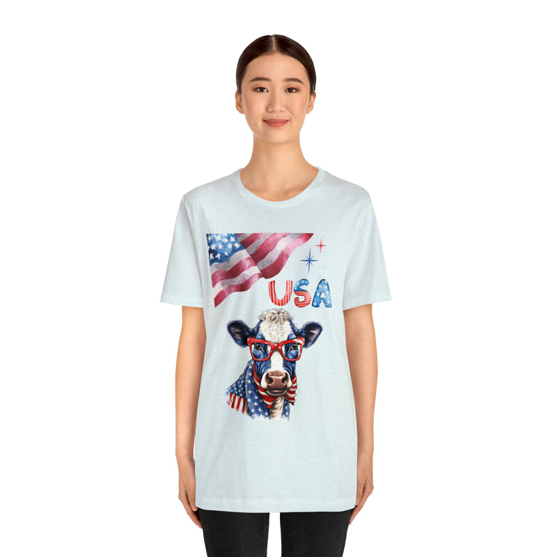 Mother Moo Patriotic USA Cow 4th of July Short Sleeve T-Shirt