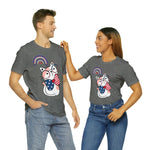 Cute Patriotic Cat Celebrating Freedom in the USA 4th of July Short Sleeve T-Shirt