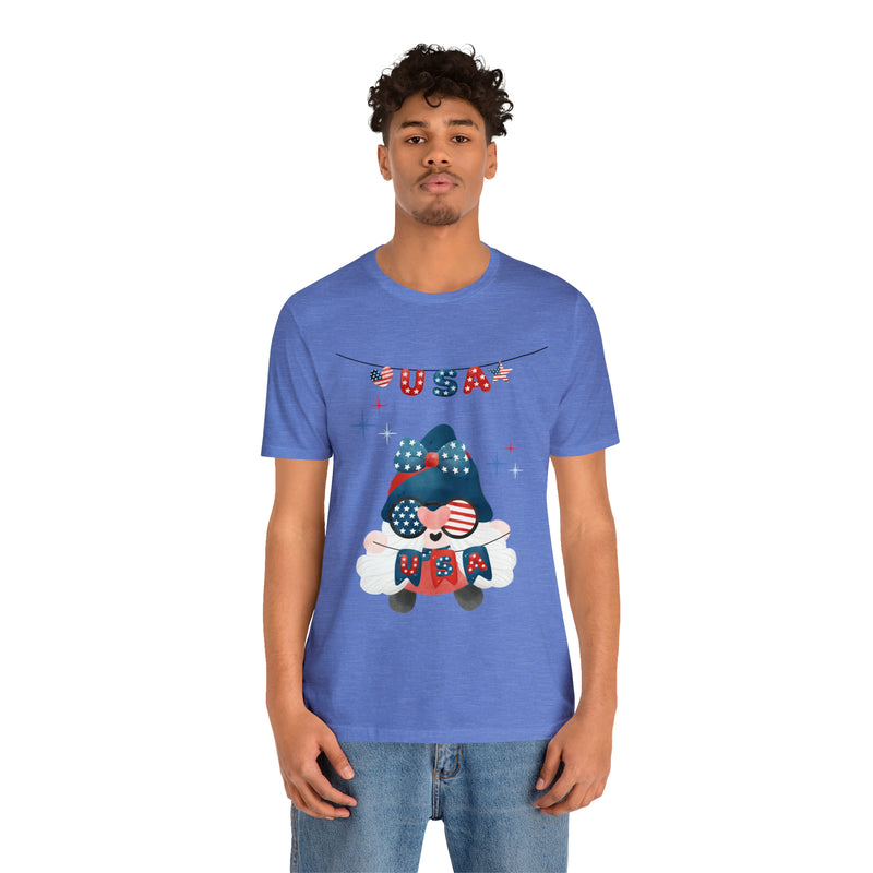 USA Patriotic Gnome Celebrating the 4th of July Short Sleeve T-Shirt