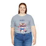 Curious and Cute Brave and Free Patriotic Cat Celebrating the 4th of July Short Sleeve T-Shirt