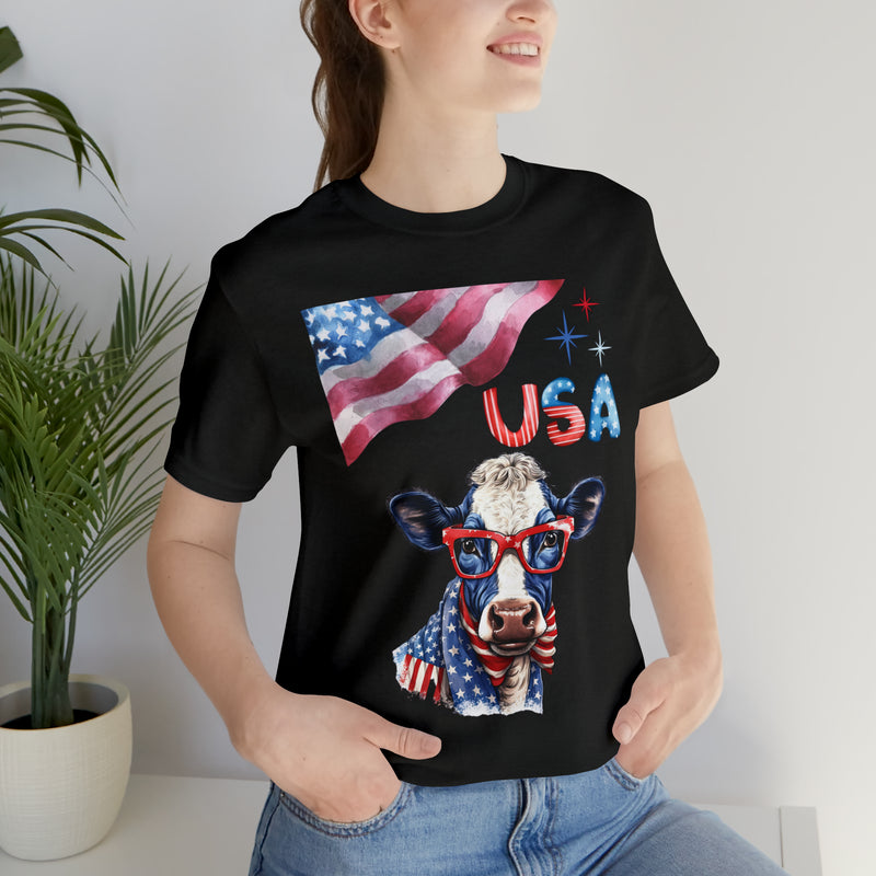 Mother Moo Patriotic USA Cow 4th of July Short Sleeve T-Shirt