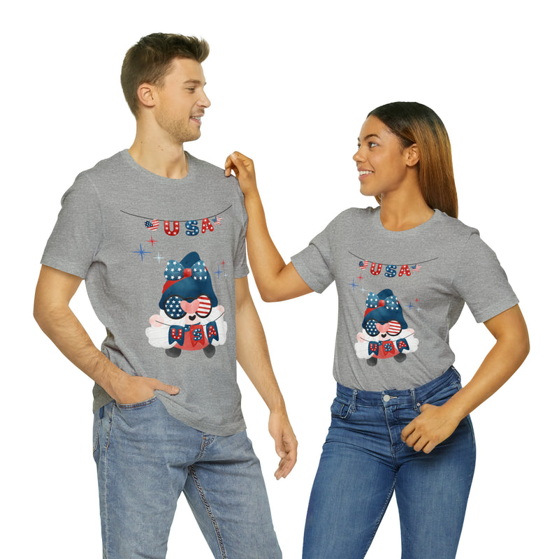 USA Patriotic Gnome Celebrating the 4th of July Short Sleeve T-Shirt