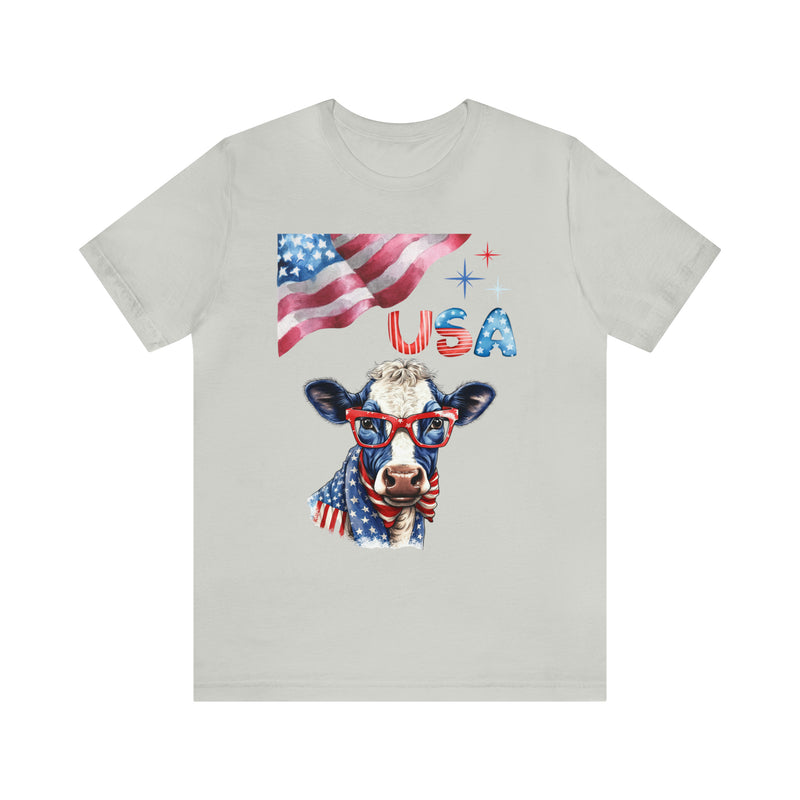 Mother Moo Patriotic USA Cow 4th of July Short Sleeve T-Shirt