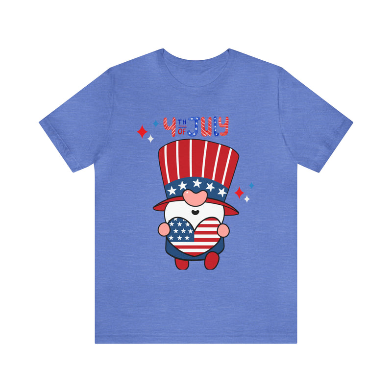 Patriotic Gnome Showing Love on the 4th of July Short Sleeve T-Shirt