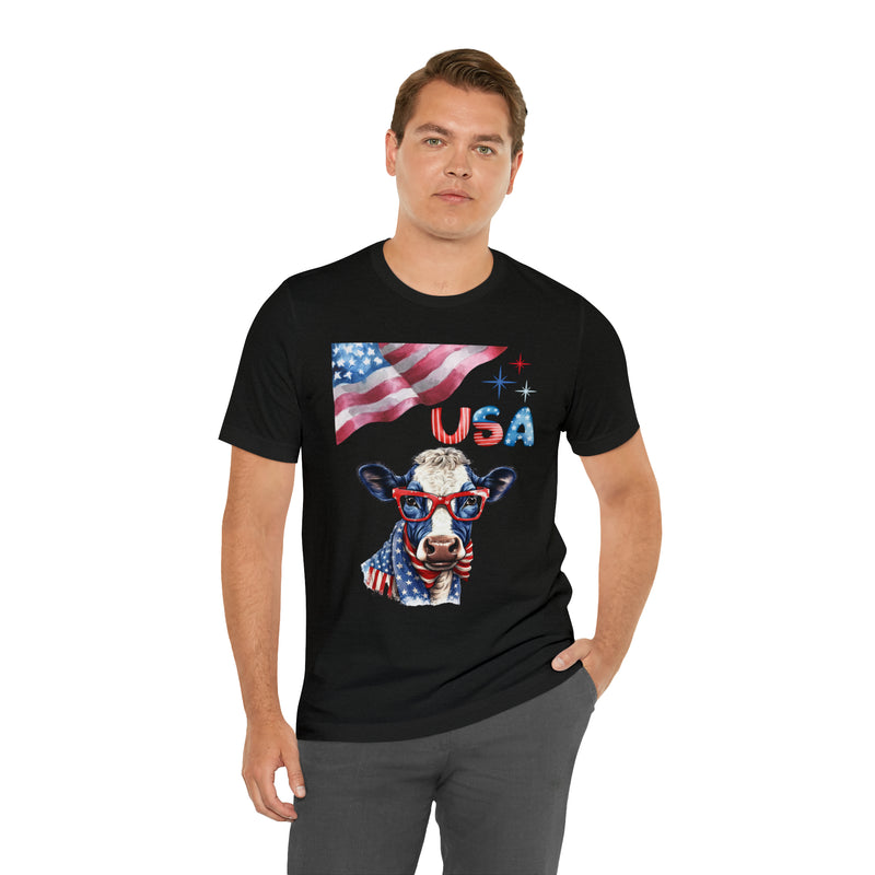 Mother Moo Patriotic USA Cow 4th of July Short Sleeve T-Shirt