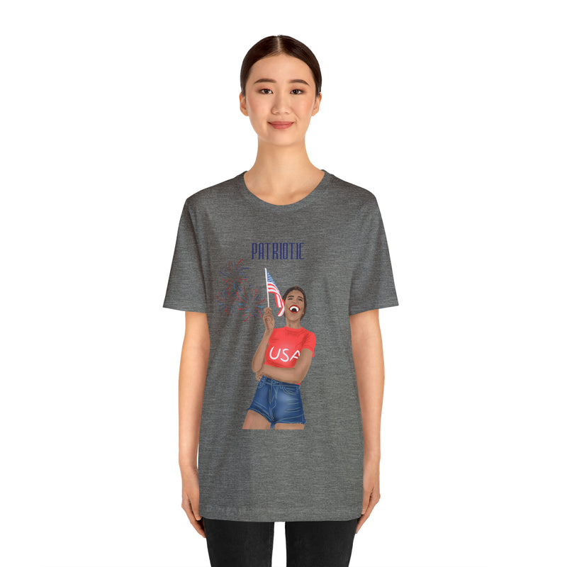 Life is Good When You're Free and Having Fun Patriotic Lady 4th of July Short Sleeve T-Shirt