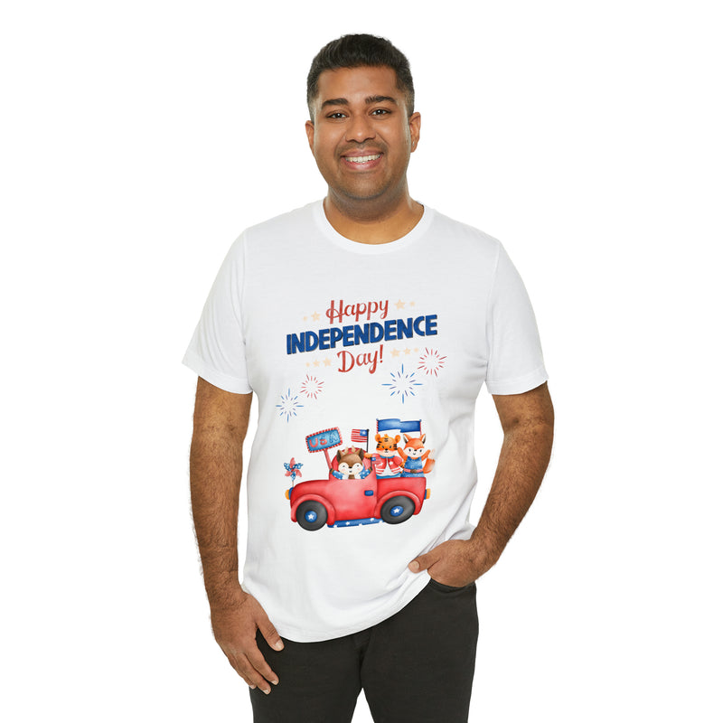 Happy Independence Day Cute Animal Mobile 4th of July Short Sleeve T-Shirt