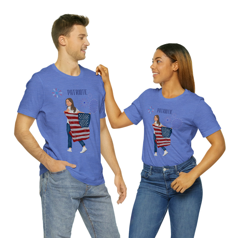 Let's Be Patriotic Flags and Fireworks Lady 4th of July Short Sleeve T-Shirt