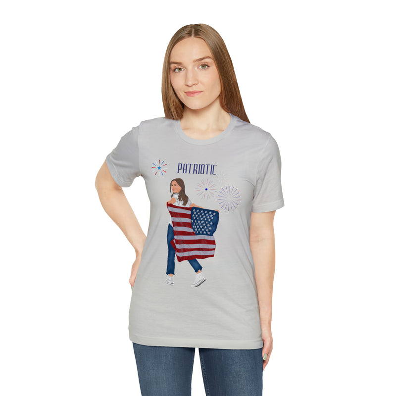 Let's Be Patriotic Flags and Fireworks Lady 4th of July Short Sleeve T-Shirt