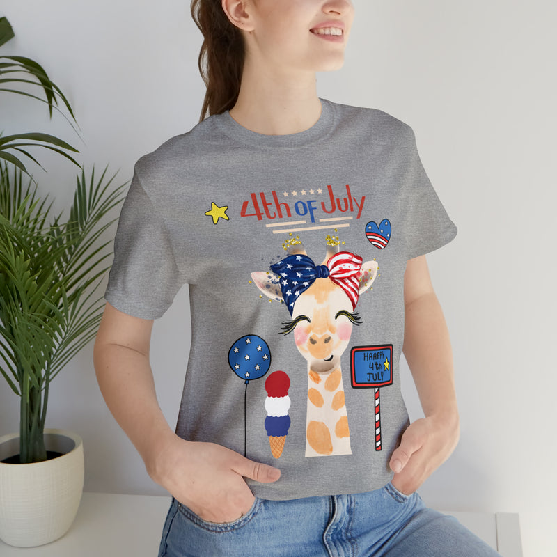 Mother Giraffe Happy 4th of July Short Sleeve T-Shirt