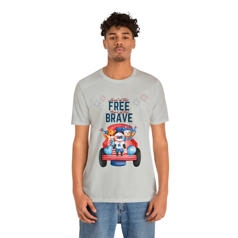 Land of the Free Home of the Brave Bears and Trucks 4th of July Short Sleeve T-Shirt