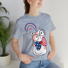 Cute Patriotic Cat Celebrating Freedom in the USA 4th of July Short Sleeve T-Shirt