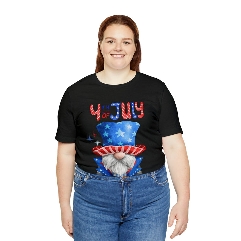 Brave and Patriotic Gnome on the 4th of July Short Sleeve T-Shirt