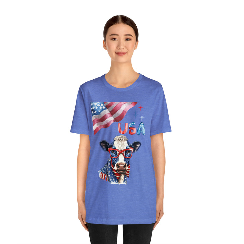 Mother Moo Patriotic USA Cow 4th of July Short Sleeve T-Shirt