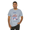 Curious and Cute Brave and Free Patriotic Cat Celebrating the 4th of July Short Sleeve T-Shirt