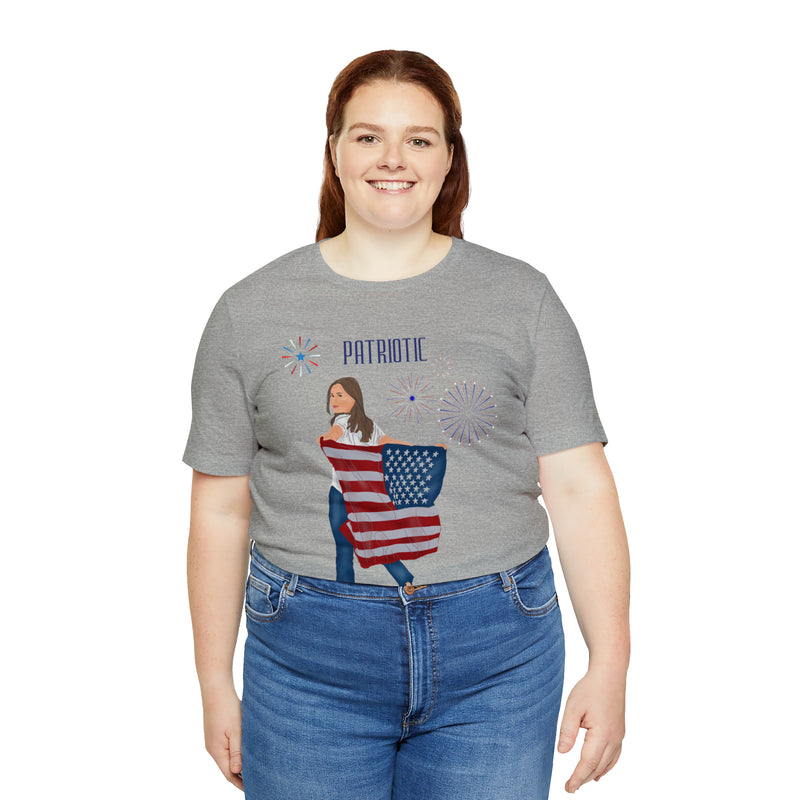 Let's Be Patriotic Flags and Fireworks Lady 4th of July Short Sleeve T-Shirt