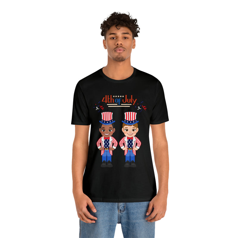 Patriotic and Brave Boys Celebrating 4th of July Short Sleeve T-Shirt