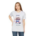 Curious and Cute Brave and Free Patriotic Cat Celebrating the 4th of July Short Sleeve T-Shirt