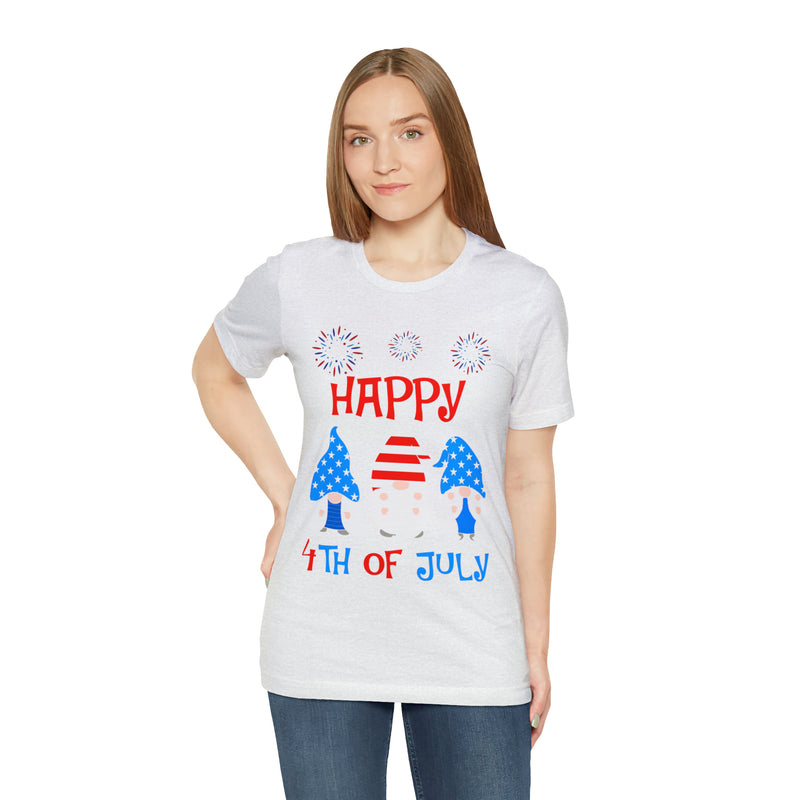 Patriotic Gnomes Sending a Happy 4th of July Short Sleeve T-Shirt