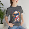 Cute Brave and Free Patriotic Dog on the 4th of July Short Sleeve T-Shirt