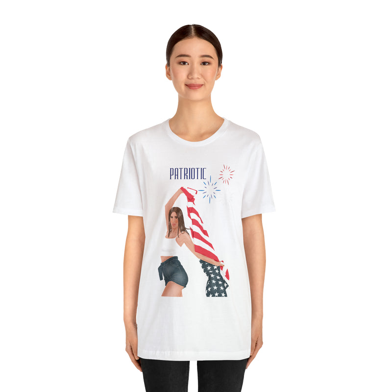 Cute Patriotic and Free Lady Celebrating the 4th of July Short Sleeve T-Shirt