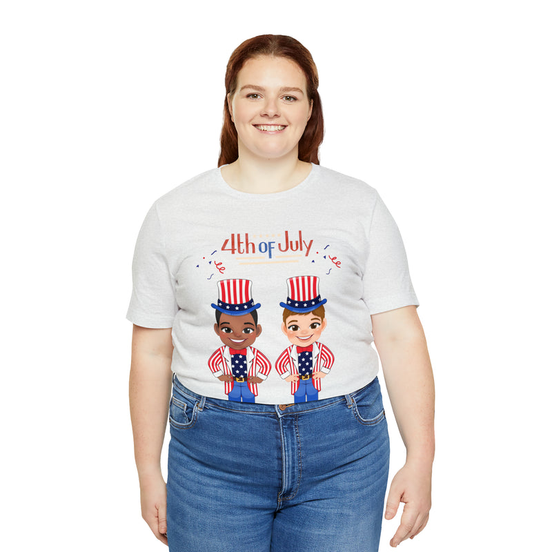 Patriotic and Brave Boys Celebrating 4th of July Short Sleeve T-Shirt