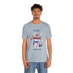 Curious and Cute Brave and Free Patriotic Cat Celebrating the 4th of July Short Sleeve T-Shirt