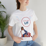 Let's Get Lit Lady Flags and Fireworks 4th of July Short Sleeve T-Shirt