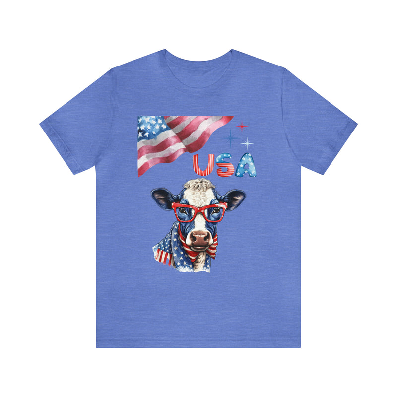 Mother Moo Patriotic USA Cow 4th of July Short Sleeve T-Shirt