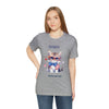 Curious and Cute Brave and Free Patriotic Cat Celebrating the 4th of July Short Sleeve T-Shirt