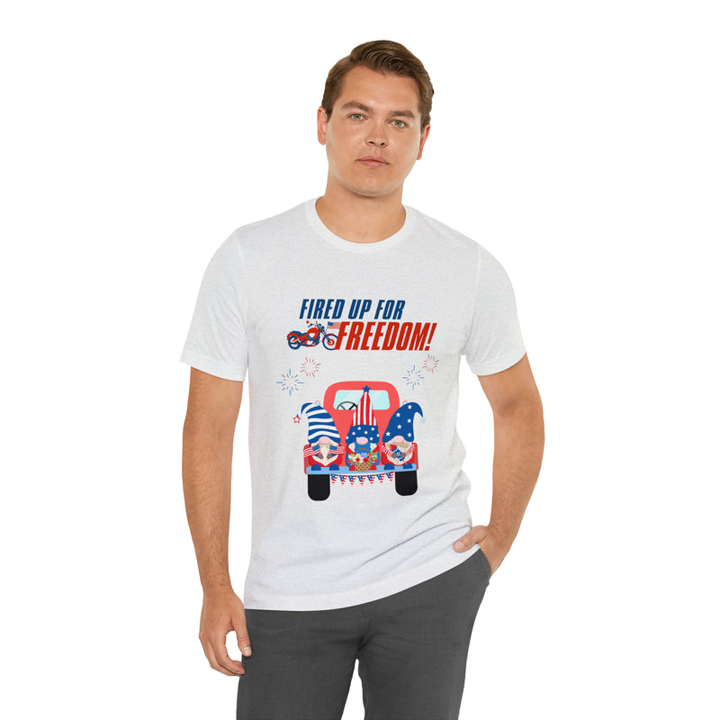 Fired Up for Freedom Gnomes and Trucks 4th of July Short Sleeve T-Shirt