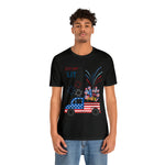 Freedom and Fireworks Patriotic Truck Let's Get Lit on the 4th of July Short Sleeve T-Shirt