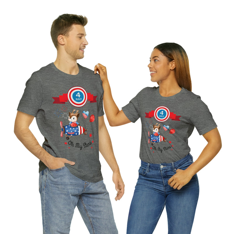 Oh My Stars! Chipmunk and Fireworks 4th of July Short Sleeve T-Shirt