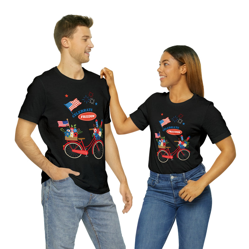 Celebrate Freedom Bike Ride Patriotic 4th of July Short Sleeve T-Shirt