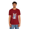 Curious and Cute Brave and Free Patriotic Cat Celebrating the 4th of July Short Sleeve T-Shirt