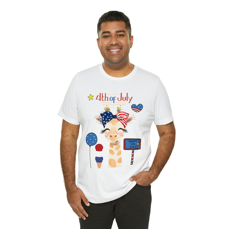 Mother Giraffe Happy 4th of July Short Sleeve T-Shirt