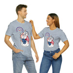 Cute Patriotic Cat Celebrating Freedom in the USA 4th of July Short Sleeve T-Shirt