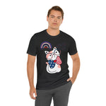 Cute Patriotic Cat Celebrating Freedom in the USA 4th of July Short Sleeve T-Shirt