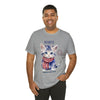 Cute Brave and Free Patriotic Cat on the 4th of July Short Sleeve T-Shirt