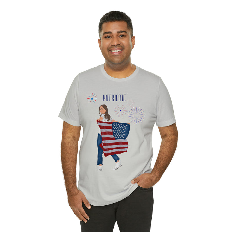 Let's Be Patriotic Flags and Fireworks Lady 4th of July Short Sleeve T-Shirt